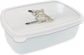 Broodtrommel Wit - Lunchbox Kitten - Poot - Wit - Meisjes - Kinderen - Jongens - Kind - Brooddoos 18x12x6 cm - Brood lunch box - Broodtrommels voor kinderen en volwassenen