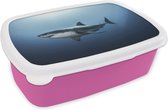 Broodtrommel Roze - Lunchbox - Brooddoos - Zijaanzicht grote witte haai - 18x12x6 cm - Kinderen - Meisje