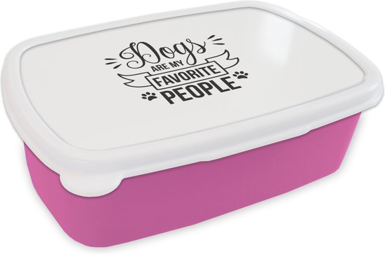 Foto: Broodtrommel roze lunchbox brooddoos quotes dogs are my favorite people hond spreuken 18x12x6 cm kinderen meisje