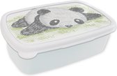 Broodtrommel Wit - Lunchbox - Brooddoos - Dieren - Panda - Gras - 18x12x6 cm - Volwassenen