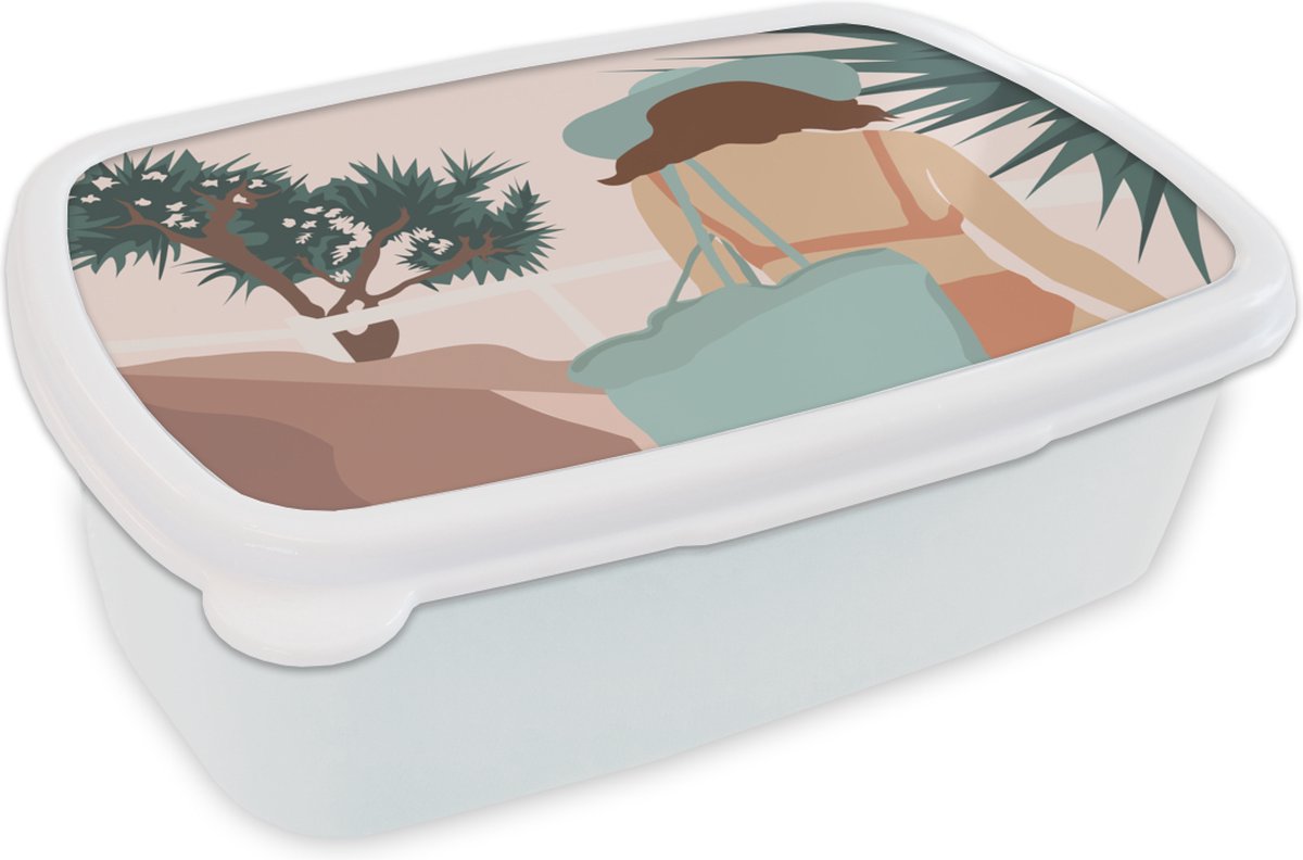 Broodtrommel Wit - Lunchbox - Brooddoos - Zomer - Vrouw - Abstract - 18x12x6 cm - Volwassenen