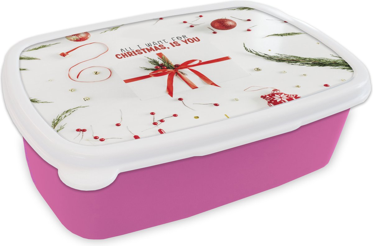 Broodtrommel Roze - Lunchbox - Brooddoos - Winter - Rood - Quote - 18x12x6 cm - Kinderen - Meisje