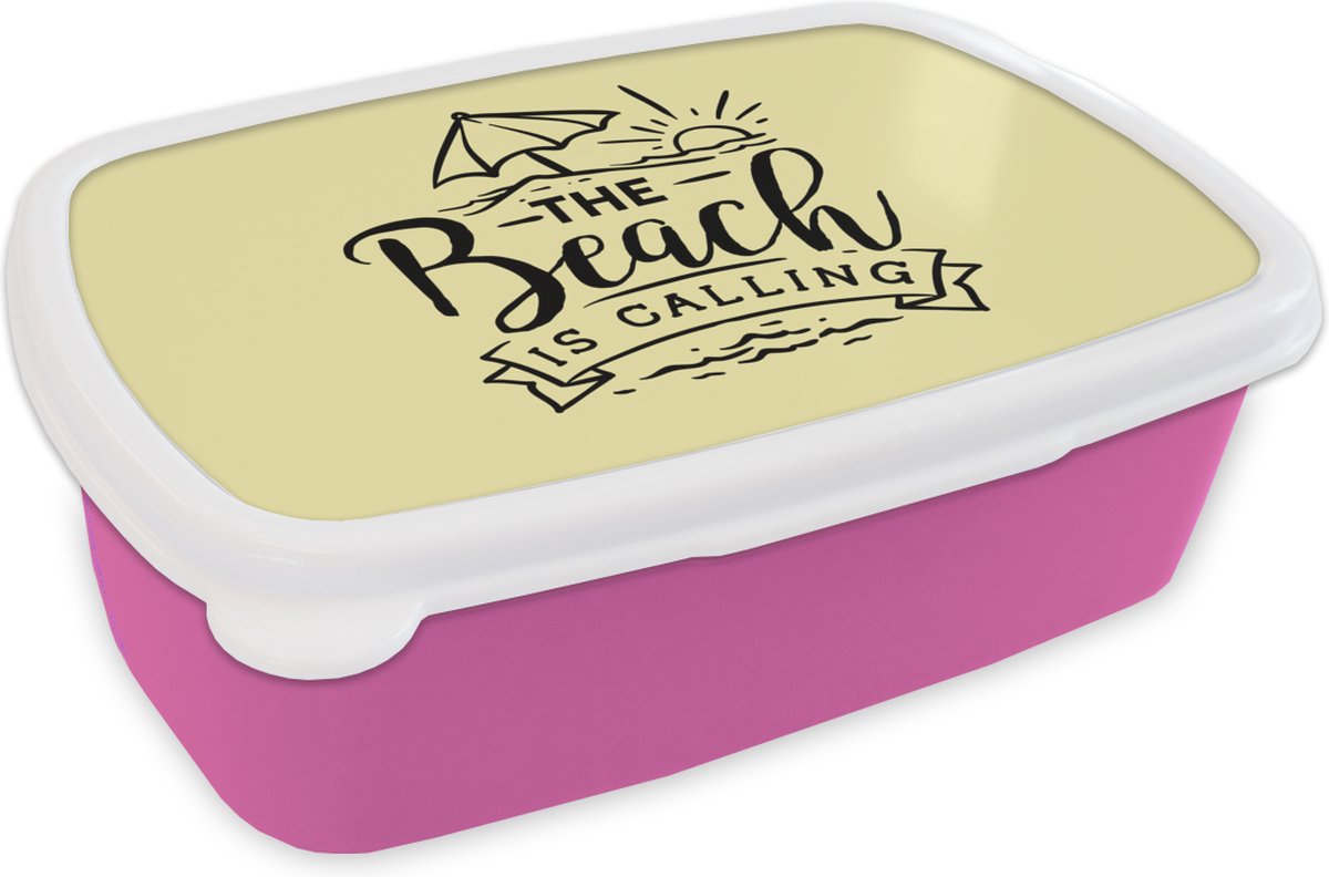 Broodtrommel Roze - Lunchbox - Brooddoos - Quotes - Strand - Parasol - 18x12x6 cm - Kinderen - Meisje