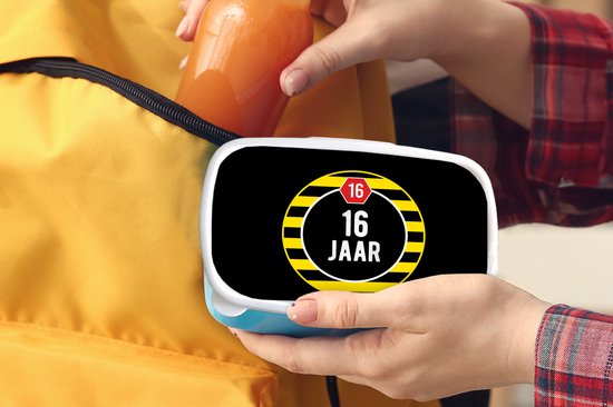 Lunch box Blauw - Lunch box - Boîte à pain - Jubilé - 16 ans - Citation - 18x12x6 cm - Enfants - Garçon