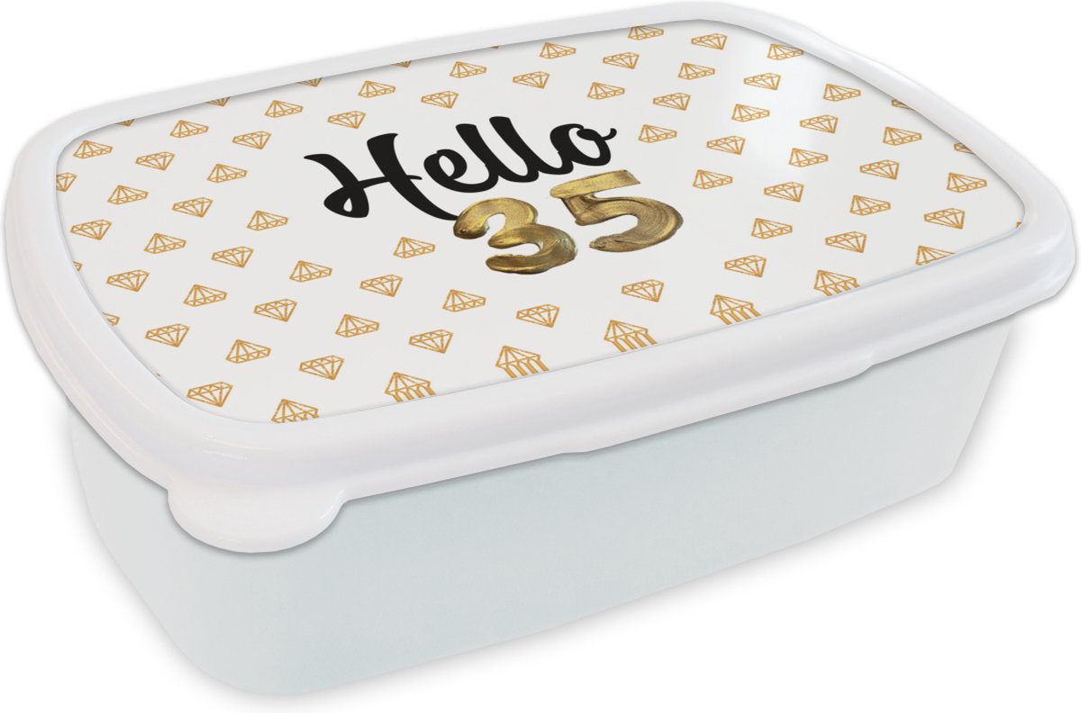 Broodtrommel Wit - Lunchbox - Brooddoos - Quote - Verjaardag - 35 jaar - 18x12x6 cm - Volwassenen