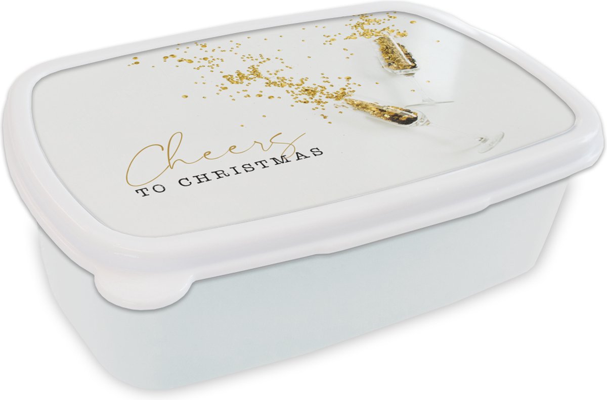 Broodtrommel Wit - Lunchbox - Brooddoos - Winter - Goud - Wit - 18x12x6 cm - Volwassenen