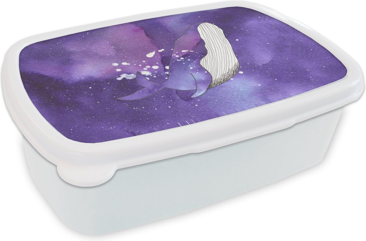 Broodtrommel Wit - Lunchbox - Brooddoos - Walvis - Ruimte - Kleuren - 18x12x6 cm - Volwassenen
