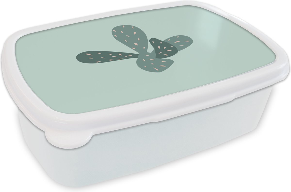 Broodtrommel Wit - Lunchbox - Brooddoos - Zomer - Cactus - Blauw - 18x12x6 cm - Volwassenen
