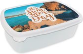 Broodtrommel Wit - Lunchbox - Brooddoos - Zomer - Spreuk - Vakantie - 18x12x6 cm - Volwassenen