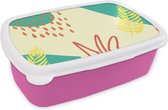 Broodtrommel Roze - Lunchbox - Brooddoos - Zomer - Bladeren - Pastel - 18x12x6 cm - Kinderen - Meisje