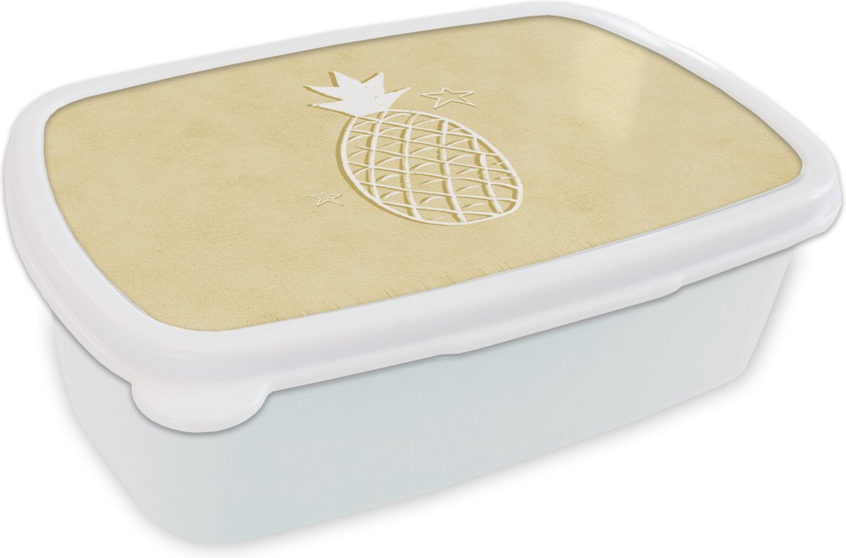 Broodtrommel Wit - Lunchbox - Brooddoos - Zomer - Ananas - Sterren - 18x12x6 cm - Volwassenen