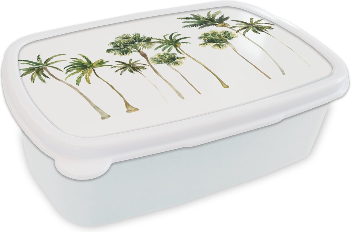 Broodtrommel Wit - Lunchbox - Brooddoos - Jungle - Palmboom - Groen - 18x12x6 cm - Volwassenen
