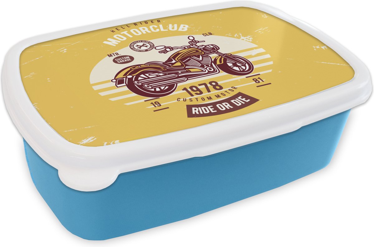 Broodtrommel Blauw - Lunchbox - Brooddoos - Motor - Retro - Letters - Quote - 18x12x6 cm - Kinderen - Jongen
