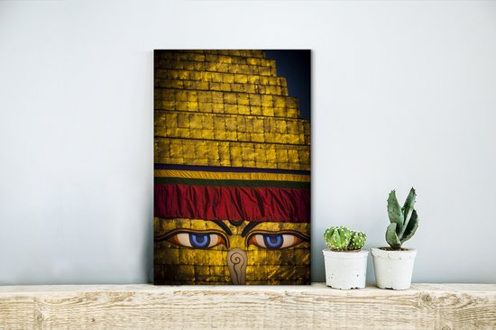 Canvas Schilderij Mooie gouden kleur Bouddhanath in Nepal - 20x30 cm - Wanddecoratie