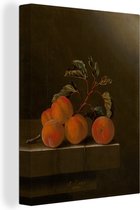 Canvas Schilderij Stilleven met vijf abrikozen - Schilderij van Adriaen Coorte - 90x120 cm - Wanddecoratie