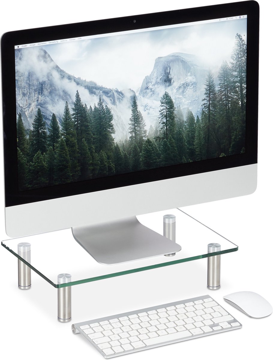 beeldscherm verhoger glas - hoogte verstelbaar 9-11 cm - 38,5x24 cm - doorzichtig