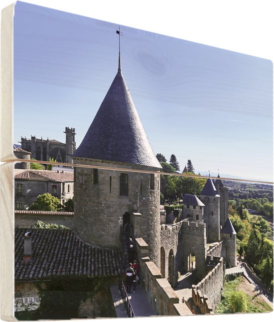 Wanddecoratie hout - Carcassonne - Toren - Kasteel - 50x50 cm | bol.com