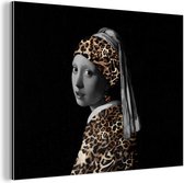 Wanddecoratie Metaal - Aluminium Schilderij Industrieel - Schilderij - Meisje met de parel - Panter - 160x120 cm - Dibond - Foto op aluminium - Industriële muurdecoratie - Voor de woonkamer/slaapkamer