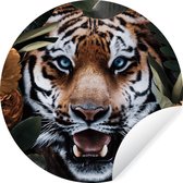 WallCircle - Stickers muraux - Cercle Papier Peint - Tigre - Feuille - Animaux - 80x80 cm - Cercle Mural - Auto Adhésif - Sticker Papier Peint Rond