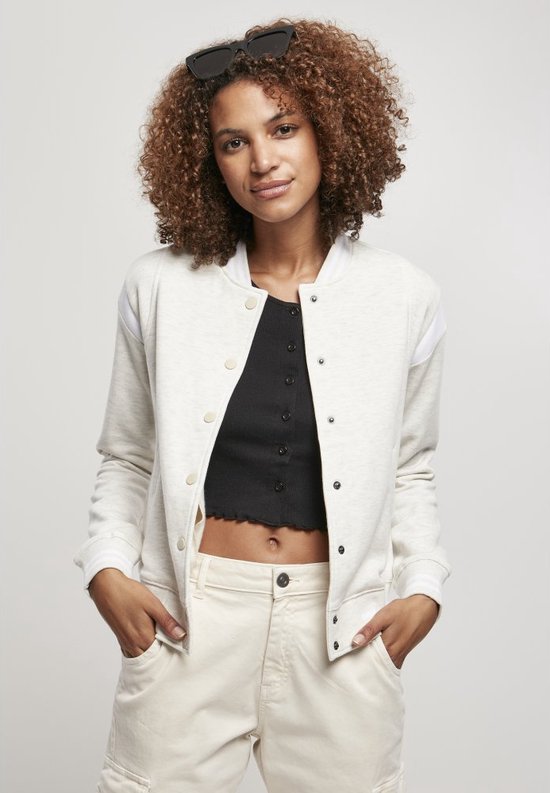 Urban Classics Damen Jacke Ladies Inset College Sweat Jacket Lightgrey/White-2XL