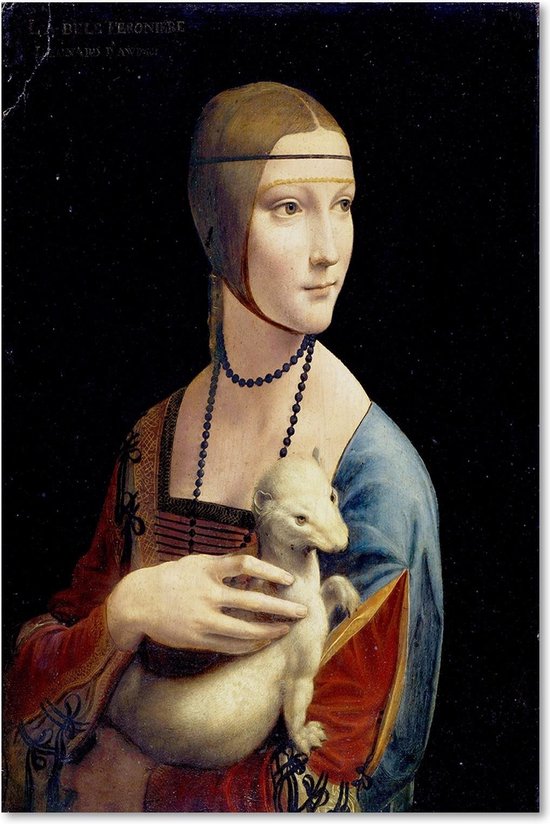 Trend24 - Canvas Schilderij - Reproductie Schilderij door Leonardo Da Vinci - Dame Met Een Ermine - Schilderijen - Reproducties - 40x60x2 cm - Bruin