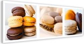 Trend24 - Canvas Schilderij - Dessert Macarons - Set - Schilderijen - Voedsel - 90x30x2 cm - Meerkleurig