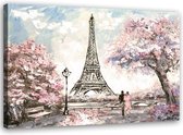 Trend24 - Canvas Schilderij - Eiffeltoren In Het Voorjaar - Schilderijen - Steden - 120x80x2 cm - Roze