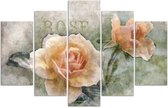 Trend24 - Canvas Schilderij - Tea Roses Shabby Chic - Vijfluik - Bloemen - 150x100x2 cm - Oranje