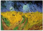 Trend24 - Canvas Schilderij - Veld Van Tarwe Met Ravens - V. Van Gogh Reproductie - Schilderijen - Reproducties - 90x60x2 cm - Geel