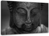 Trend24 - Canvas Schilderij - Hoofd Van Boeddha - Schilderijen - Oosters - 90x60x2 cm - Zwart
