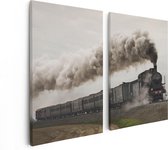 Artaza Canvas Schilderij Tweeluik Locomotief Trein met Rook Wolken - 80x60 - Foto Op Canvas - Canvas Print