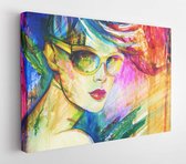 Canvas schilderij - Abstract woman portrait with sunglasses. Acrylic painting  -     613844291 - 40*30 Horizontal