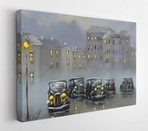Canvas schilderij - Oil digital paintings landscape, cars, old city at night. Fine art -     1326139400 - 50*40 Horizontal