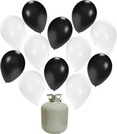 50x Helium ballonnen 27 cm zwart/wit + helium tank/cilinder - Thema versiering