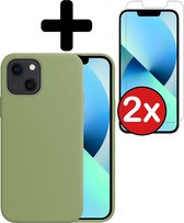 iPhone 13 Mini Hoesje Siliconen Case Hoes Met 2x Screenprotector - iPhone 13 Mini Hoesje Cover Hoes Siliconen Met 2x Screenprotector - Groen