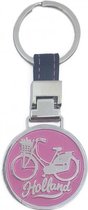 sleutelhanger Holland Fiets 4 cm staal roze/zilver