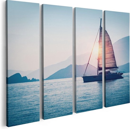 Artaza Canvas Schilderij Vierluik Zeilboot bij Zonsondergang - 80x60 - Foto Op Canvas - Canvas Print