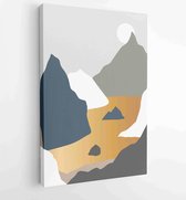 Canvas schilderij - Earth tones landscapes backgrounds set with moon and sun. Abstract Plant Art design for print, cover, wallpaper, Minimal and natural wall art. 4 -    – 18331508