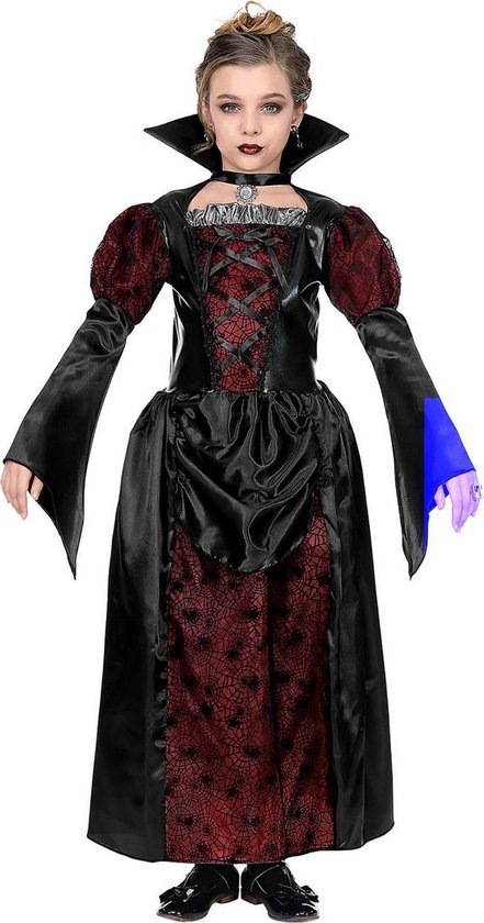 Foto: Widmann vampier dracula kostuum statige vampier gravin anastasia meisje rood zwart maat 140 halloween verkleedkleding