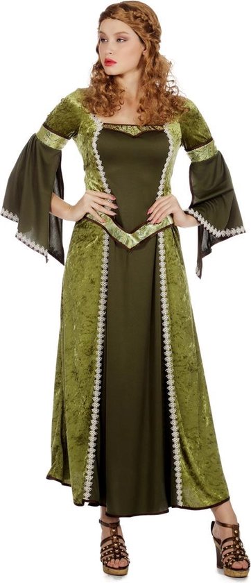 Wilbers & Wilbers - Middeleeuwen & Renaissance Kostuum - Degelijke Zedige Burcht Vrouwe Kostuum - Groen - Maat 40 - Carnavalskleding - Verkleedkleding