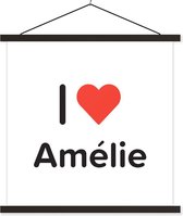 Posterhanger incl. Poster 120x120 cm - Schoolplaat - I love - Amélie - Meisje - Textielposter - Zwarte latten