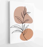 Canvas schilderij - Earth tone natural colors foliage line art boho plants drawing with abstract shape 3 -    – 1912771918 - 50*40 Vertical