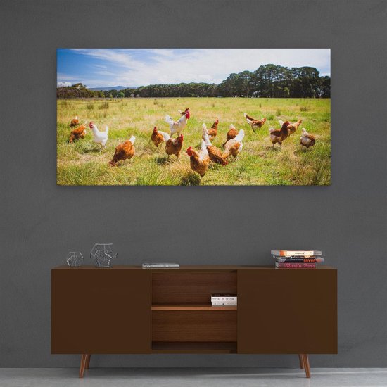 Artaza - Peinture sur Toile - Poules dans l'Herbe - 120x60 - Groot - Photo sur Toile - Impression sur Toile
