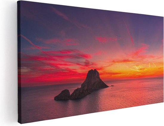 Artaza - Peinture sur Toile - Ibiza Rocks Island au Coucher du Soleil - 120x60 - Groot - Photo sur Toile - Impression sur Toile