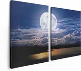 Artaza Canvas Schilderij Tweeluik Volle Maan bij het Water - 120x80 - Foto Op Canvas - Canvas Print