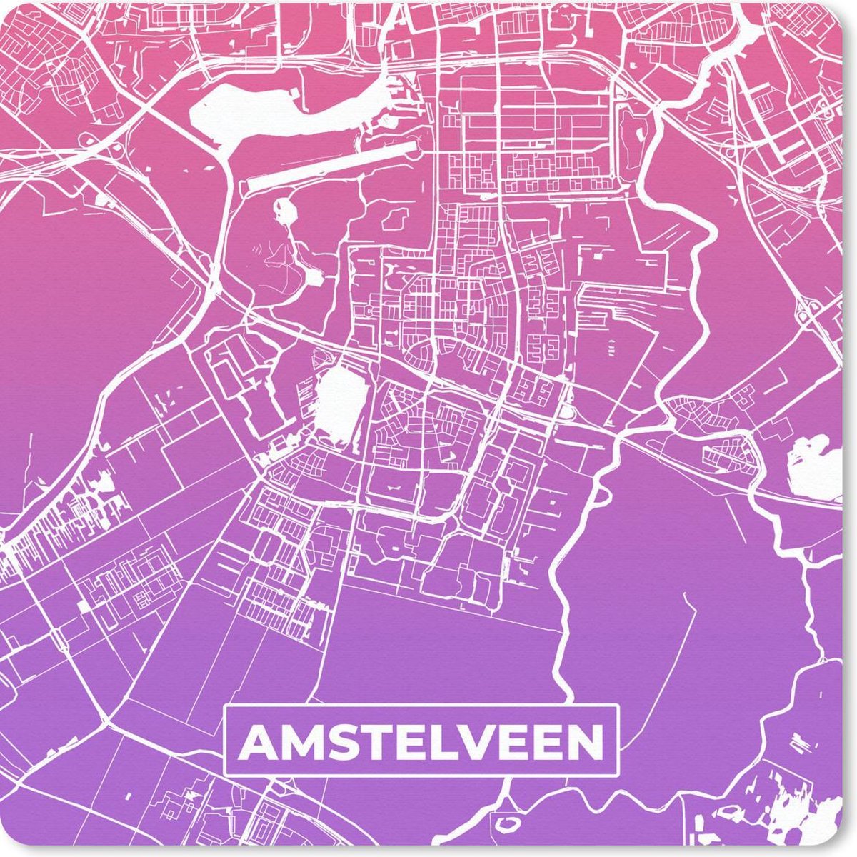 Muismat 30x30 cm - Mousepad Stadskaart - Amstelveen - Paars - Muismatten