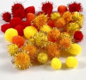 decoratiepompoms 15-20 mm rood/geel/oranje 48 stuks