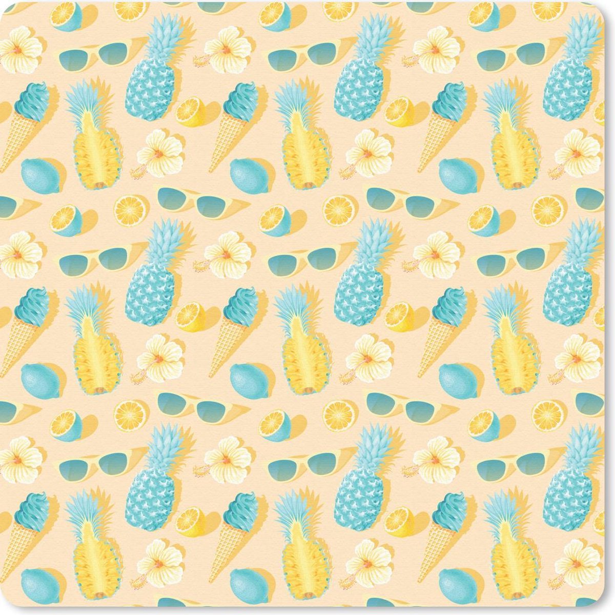 Muismat 30x30 cm - Mousepad Zomer - Patroon - Ananas - Muismatten