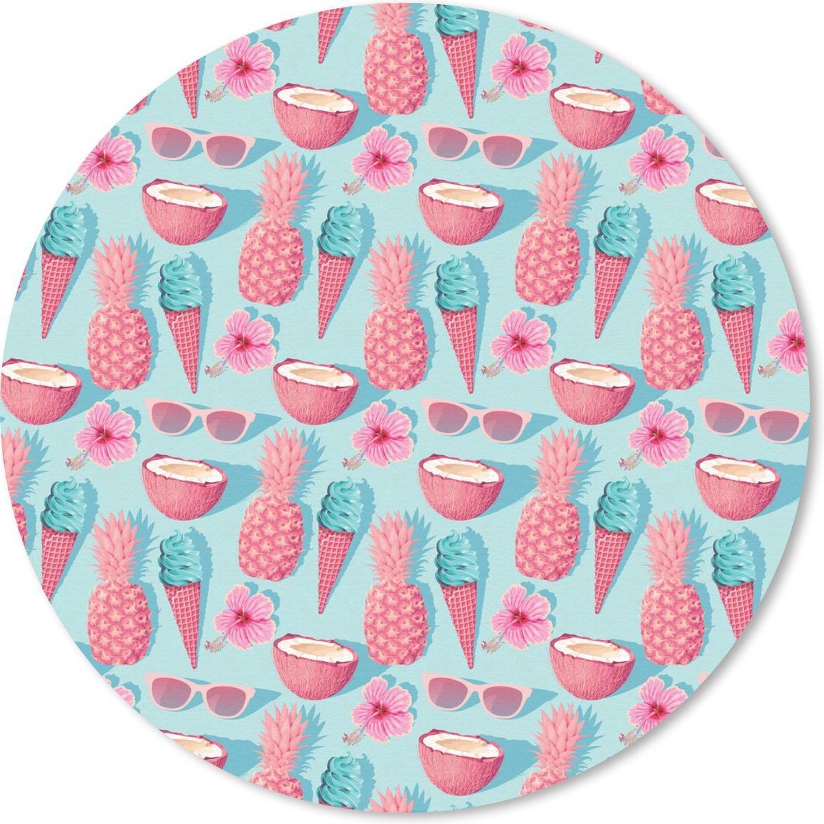 Muismat rond 30x30 cm - Mousepad Zomer - IJs - Fruit - Roze - Ronde muismatten