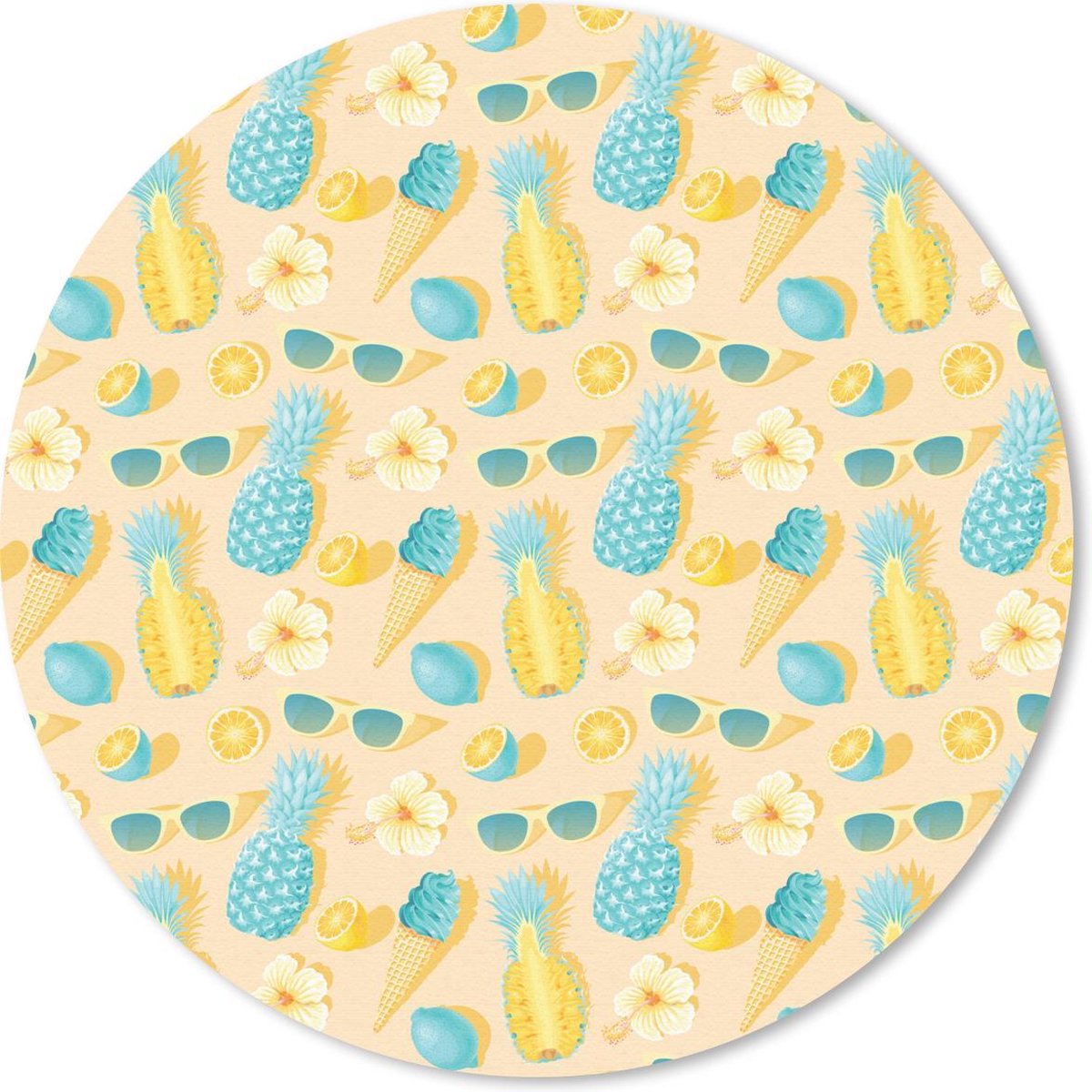 Muismat rond 20x20 cm - Mousepad Zomer - Patroon - Ananas - Ronde muismatten